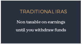 Traditional IRAs ​ Non taxable on earnings until you withdraw funds